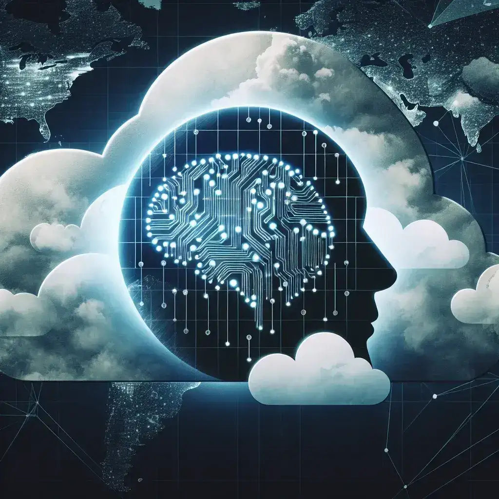 "Illustration of a digital cloud computing network representing sovereign AI clouds, symbolizing the concept of national data sovereignty in technology and data protection."