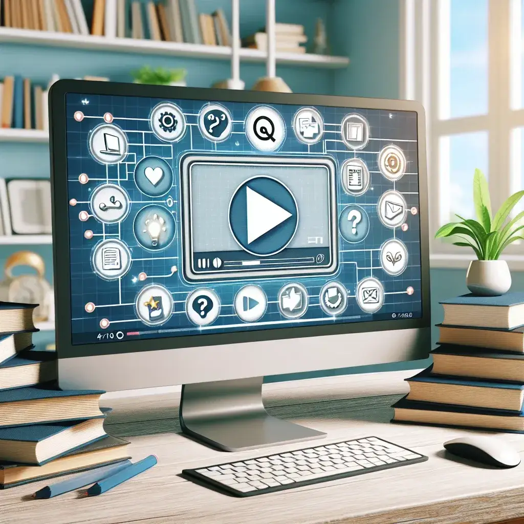 "User engaging with video quiz software interface, showcasing interactive learning tools for creating video quizzes in a comprehensive guide to educational technology."
