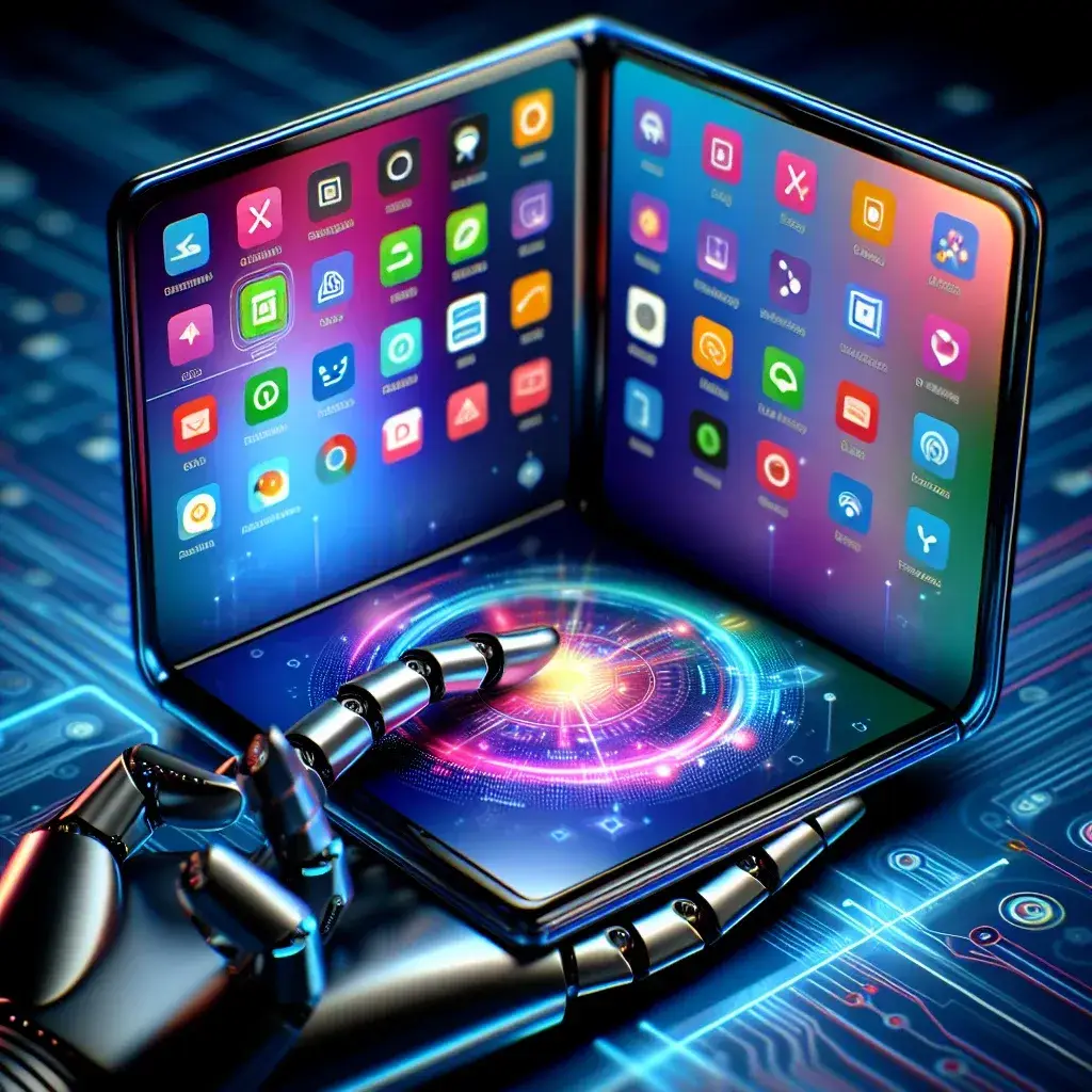 "Motorola Razr 50 Ultra smartphone showcasing its AI cover screen feature, highlighting the new software update enhancements. The image captures the sleek design and innovative technology of the device."